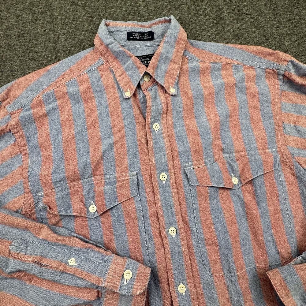 Dover by Arrow Sz M Red Blue Striped Button Oxford Shirt 2 Pockets USA Made VTG